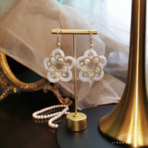 JZ STU * exclusive design * handmade gold silk lace woven double layer craft sweet flower ear hook earrings