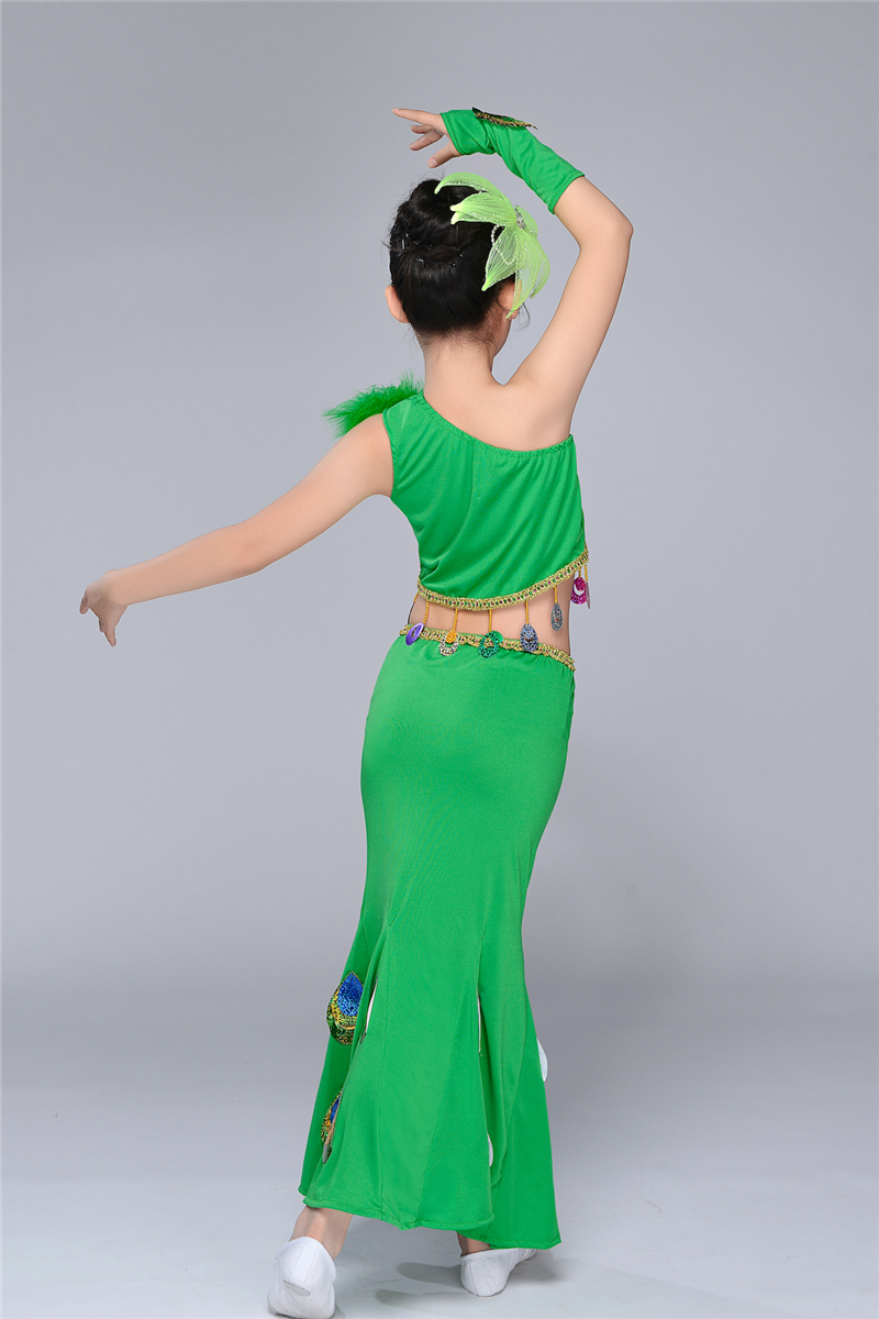 Trẻ em mới Trang phục múa trẻ em Trang phục múa con công Trang phục cô gái cucurbit lụa Slim túi đeo hông váy đuôi cá thời trang bé gái