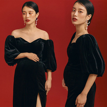 Pregnant womans photo costume sexy black velvet dress photo studio Photo Photo Photo maternity dress