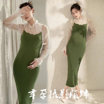 Maternity photography clothing studio new summer fashion high-end green knitted skirt pregnant mom photo art photo