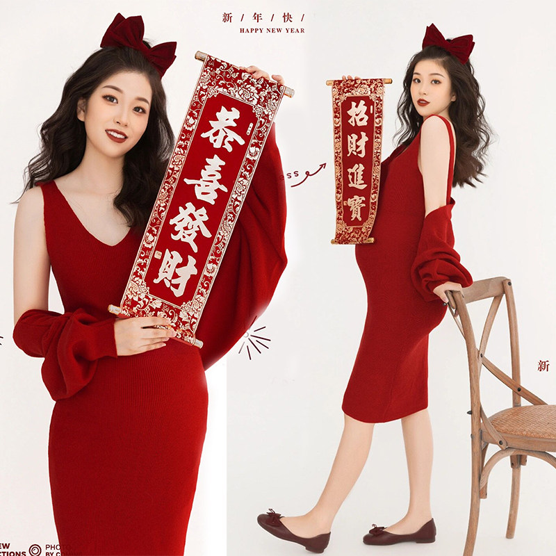 22 New Year's pregnant women Photo clothing Photo Gallery New Red Festive Pregnancy Mommy Writing True Art Photography Photo Costumes