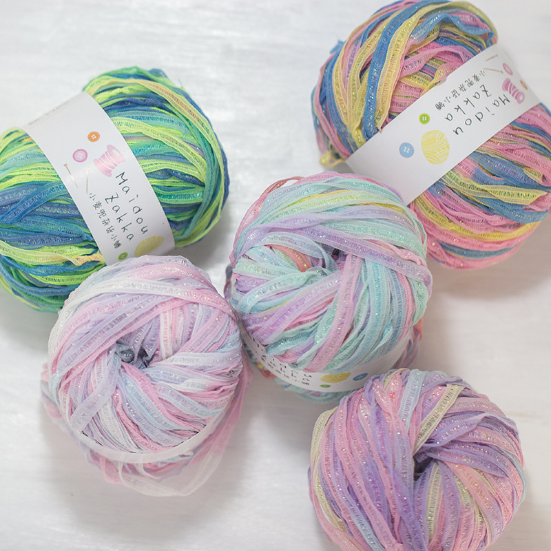 Color flash silk flat belt characteristic yarn Symphony section dyed wool knitting hook hat line summer diy handmade bag handmade