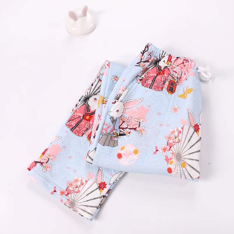 Quần pyjama quần cotton nữ mùa thu và quần mùa đông Quần cotton hoạt hình có thể mặc bên ngoài chần bông kích thước lớn phụ nữ mang thai quần ngủ quần bò nữ