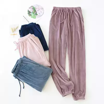 Pajama pants women's trousers autumn and winter coral velvet pants home pants women's loose couples men's large size fairy warm pants wear outside