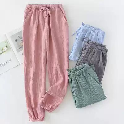 Pajama pants new women's trousers cotton thin spring summer and autumn loose large size cotton solid color closing casual men's home pants