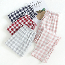 Pajama pants womens trousers cotton casual loose large size knitted cotton plaid thin spring and autumn home pants cotton home pants