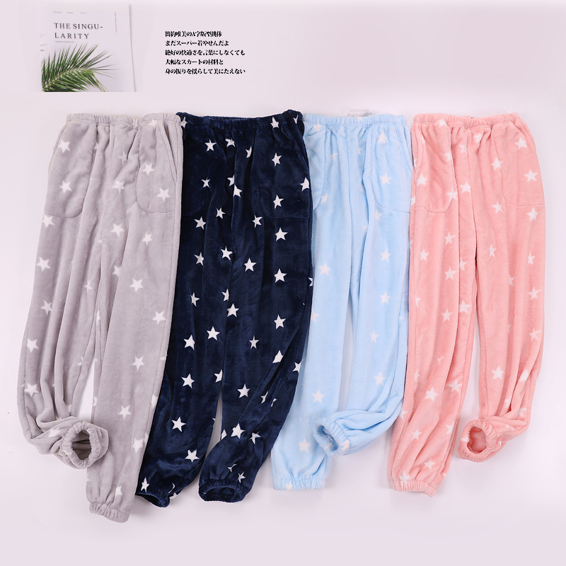 Mùa đông dày nam nữ cặp vợ chồng ngủ quần flannel nước nhung san hô lông cừu nhà có kích thước lớn có thể mặc bên ngoài quần thể dục