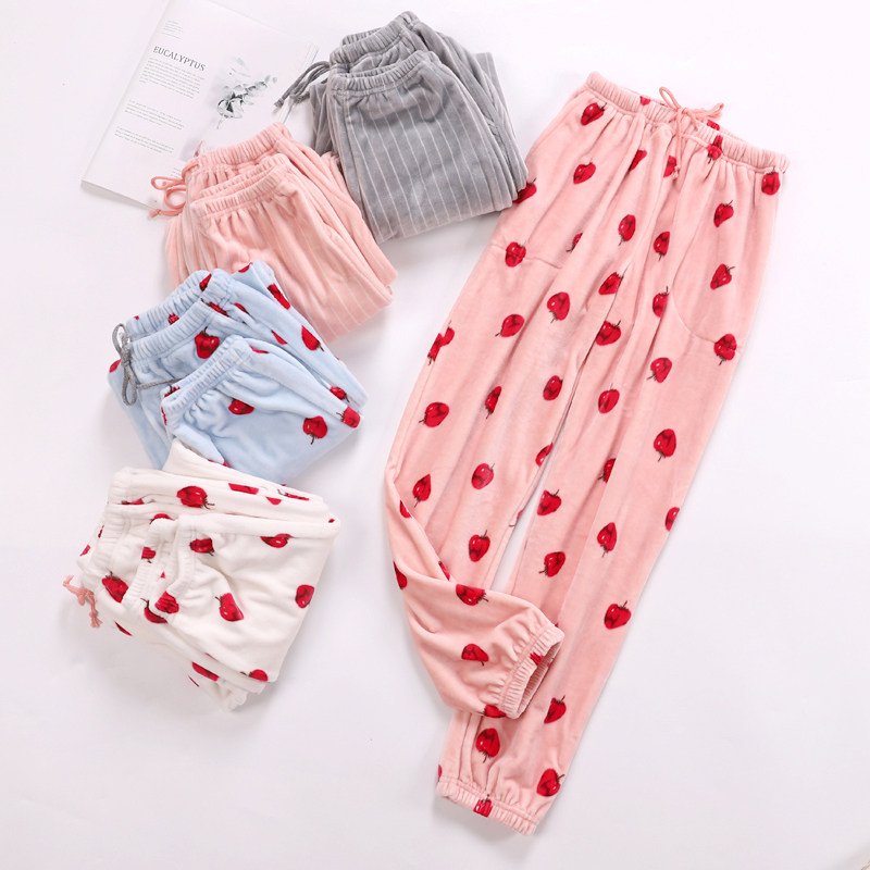 Fairy warm pants Island velvet pajamas women's autumn and winter pants Flannel loose home pants warm coral velvet pants