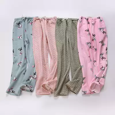 Home new pants women's cotton thickened casual pants autumn and winter knitted color cotton warm air layer loose and enlarged