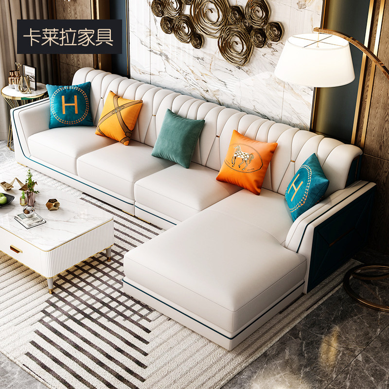 Calera light lavish sofa high-end small family type genuine leather living room corner rear modern light lavish Napa sofa 