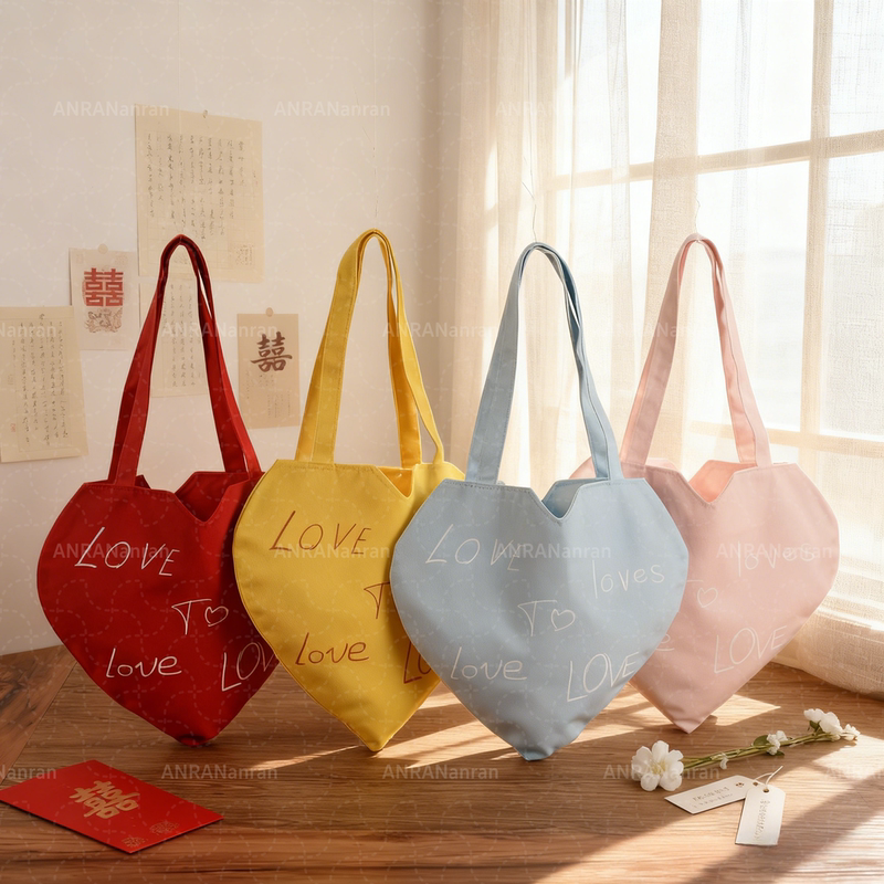 Multi-Color Heart Love Letter Canvas Bag Women's Handbag Niche Design Wedding Souvenir Festive Wedding Bag Multi-Color Heart Love Letter Canvas Bag Women's Handbag Niche Design Wedding Souvenir Festive Wedding Bag