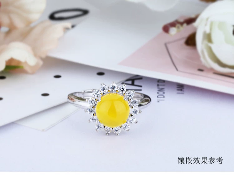 S925 sterling bạc nhẫn trống hỗ trợ hình bầu dục dát sáp ong thiết lập vòng ngọc lam sống nhẫn nhẫn 8 * 10 9 * 11