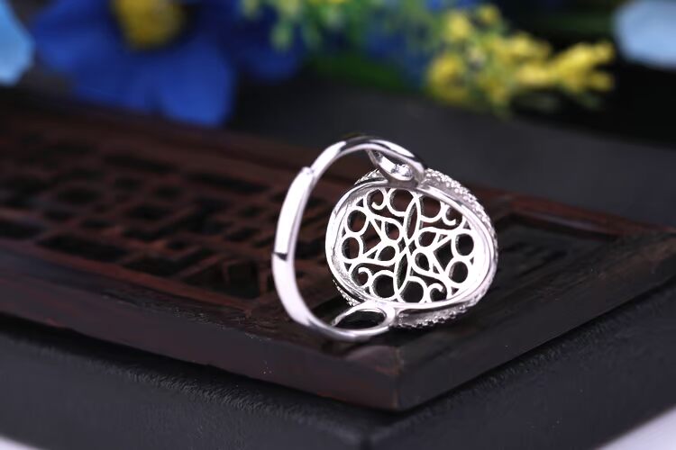Nhẫn bạc sterling 925 thiết lập vòng sáp ong hỗ trợ dát ngọc lam phía nam đỏ mở vòng trống hỗ trợ chăm sóc nhẫn nữ 13 * 18 đeo nhẫn ngón trỏ