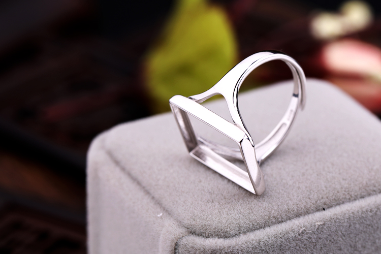 Nhẫn bạc 925 sterling trống hỗ trợ trống vuông bạc thiết lập dát sáp ong hổ phách sống mạ vàng bạch kim hỗ trợ nhẫn 13 * 18 nữ nhẫn vàng nam 18k