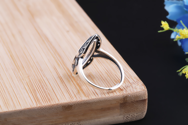 925 sterling bạc retro mắt ngựa nhẫn trống hỗ trợ tự làm vòng sáp ong hỗ trợ vòng hổ phách hỗ trợ vòng trực tiếp hỗ trợ 10 * 22 nhẫn cưới kim cương
