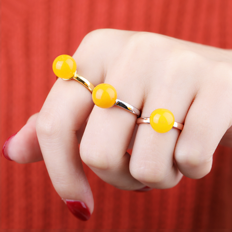 925 silver gold-plated ring empty setting hand-inlaid beeswax turquoise amber ring setting 8 to 13mm bead ring setting
