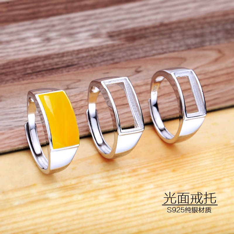 S925 pure silver ring hollow with inlaid honey wax glossy square depository 7 * 15 8 * 16 6 * 13 8 * 18 9 * 18