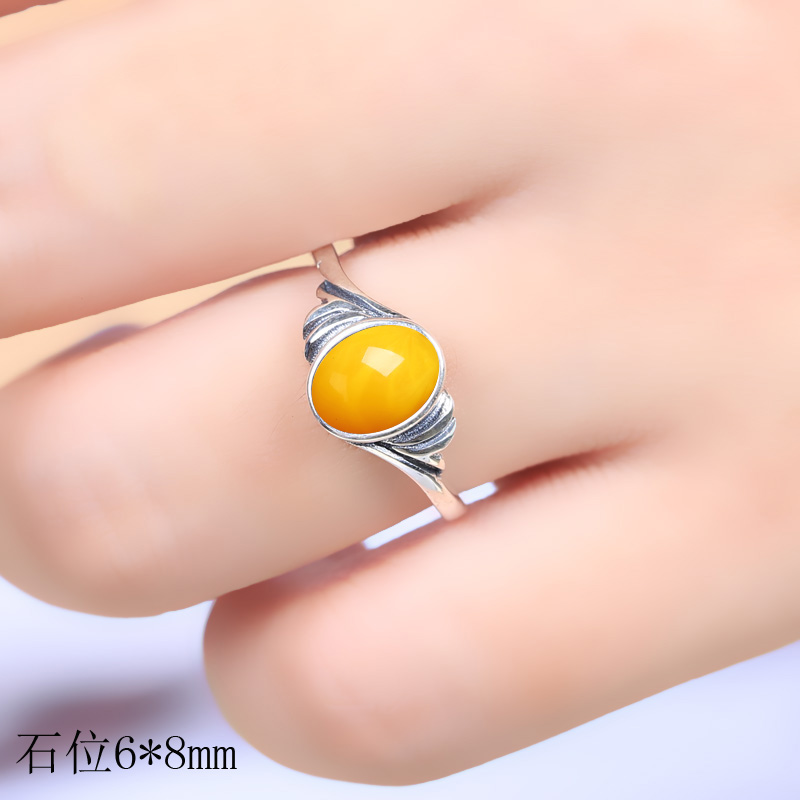 S925 Silver Ring Air Truck DIY Mounted Emerald Turquoise Amber Honeywax Ring Live Female 6*8