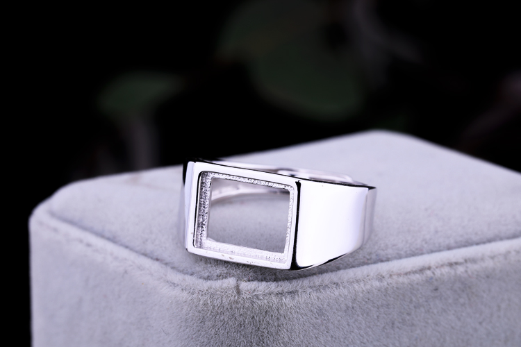 Nhẫn bạc 925 sterling bóng trống hỗ trợ trống sáp ong vuông nhẫn 8 * 10 9 * 11 12 * 12 13 * 13 7 * 9 nhẫn đồng xu