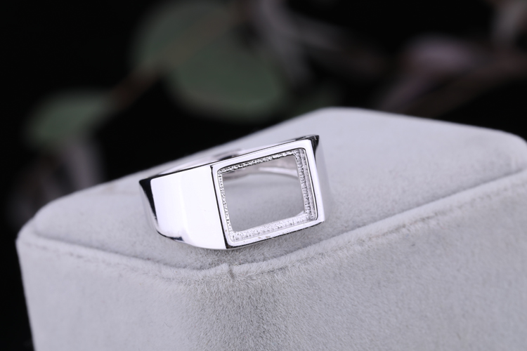Nhẫn bạc 925 sterling bóng trống hỗ trợ trống sáp ong vuông nhẫn 8 * 10 9 * 11 12 * 12 13 * 13 7 * 9 nhẫn đồng xu