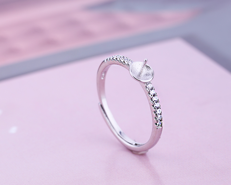 Nhẫn bằng bạc 925 mạ vàng trắng bóng nhẫn hỗ trợ tự làm dát hổ phách nhẫn trống hỗ trợ nhẫn bạc sterling hỗ trợ người mẫu nữ nhẫn đồng tiền