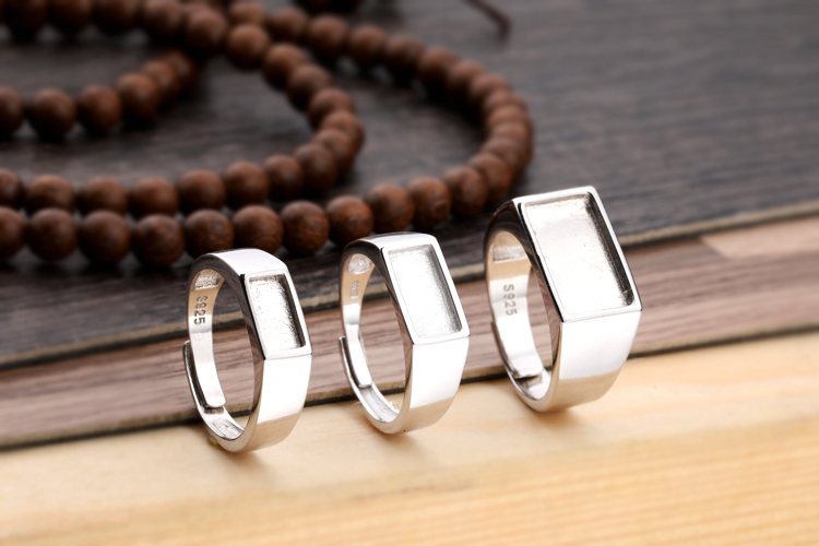 S925 sterling bạc bóng nhẫn nữ giữ trống rỗng dát ngọc lam thiết lập 5 * 10 4 * 8 7 * 15 8 * 14 nhẫn đeo ngón út