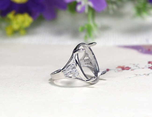S925 sterling bạc nhẫn nữ trống hỗ trợ dát hổ phách sáp ong nhẫn nhẫn vàng trắng mở khay bạc 15 * 18 nhẫn lông voi nam