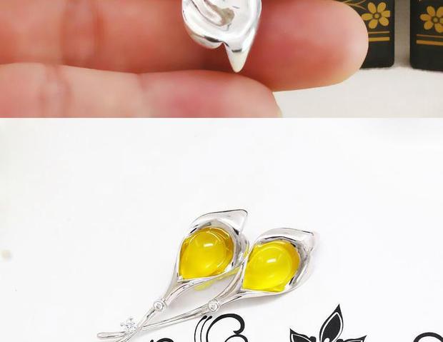 S925 sterling bạc lá trâm trống hỗ trợ trống bằng tay sáp ong đá quý màu ngọc lam với khung bạc cài áo chanel