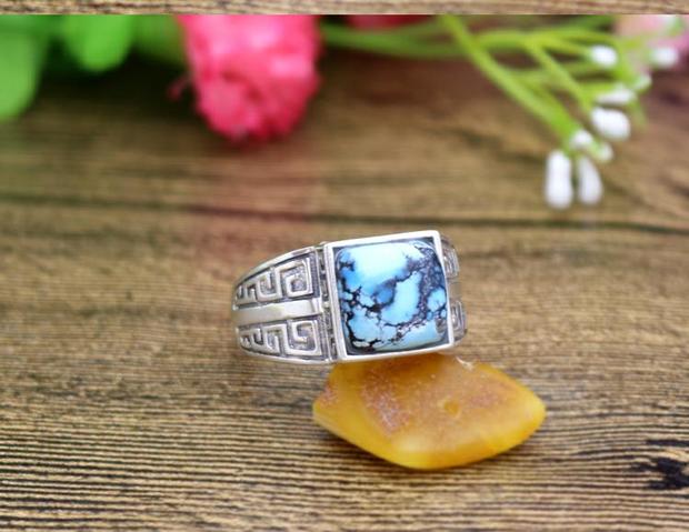 Nhẫn bạc 925 nguyên chất trống rỗng hỗ trợ nhẫn vuông bạc nam hỗ trợ DIY tùy chỉnh retro khảm hổ phách sáp ong 10 * 10 nhẫn nam