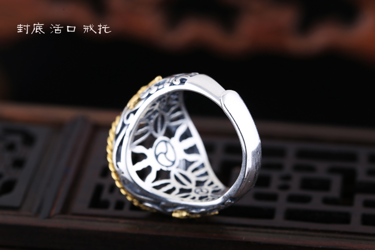 S925 thiết lập bạc sterling nhẫn nam mạ vàng hỗ trợ 15 * 15 Thiết lập nhẫn bạc Thái Lan sáp ong màu ngọc lam 13 * 16 nhẫn calvin klein