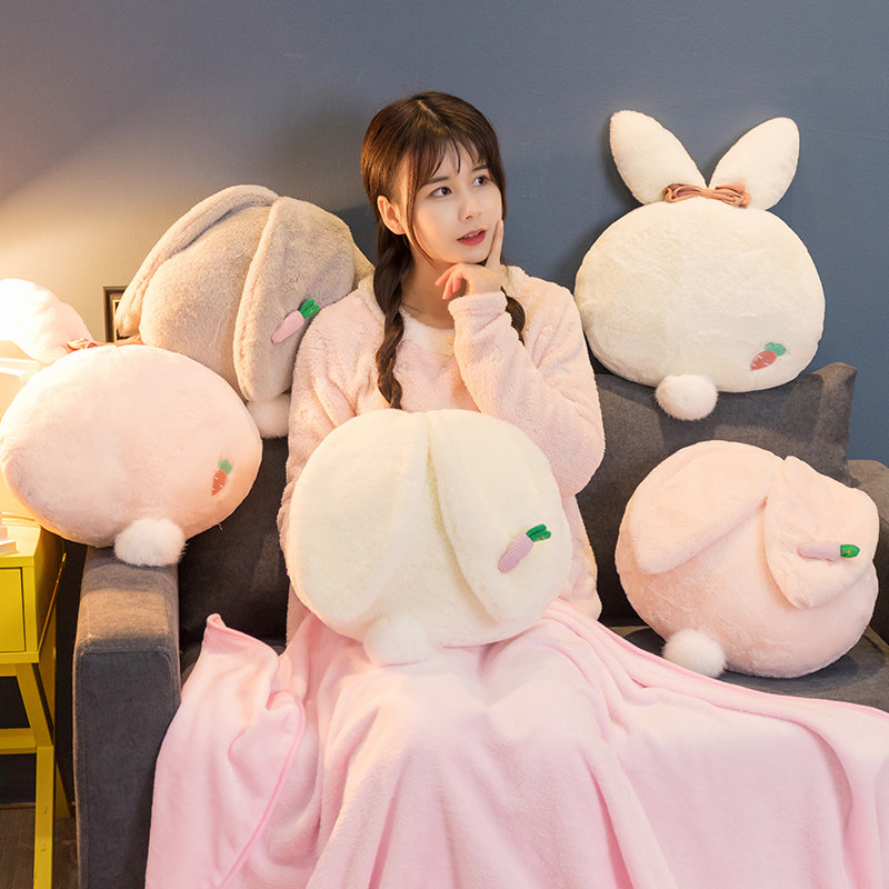 Car cute ins rabbit office nap pillow warm hand pillow quilt dual-purpose plush coral fleece blanket