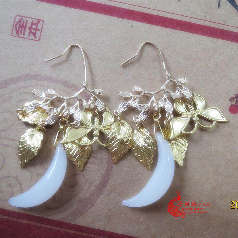 高品質純銅風中奇緣同款莘月劉詩詩古典耳環月牙耳環古風耳環