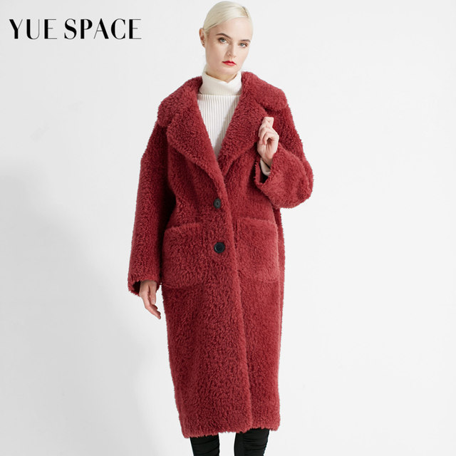 Yue Space Loose Sheep Shear Coat ຂອງແມ່ຍິງທີ່ມີແຂນຍາວເກີນຫົວເຂົ່າຄໍເສື້ອກັນໃບໄມ້ລົ່ນແລະລະດູຫນາວທີ່ມີເຕົ້ານົມຫນາ