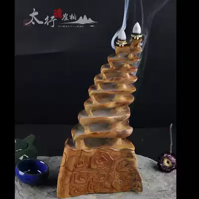 Taihang cliff cypress reverse flow incense stand tower with shaped root carving decoration Artistic conception incense utensils Incense burner Zen root log