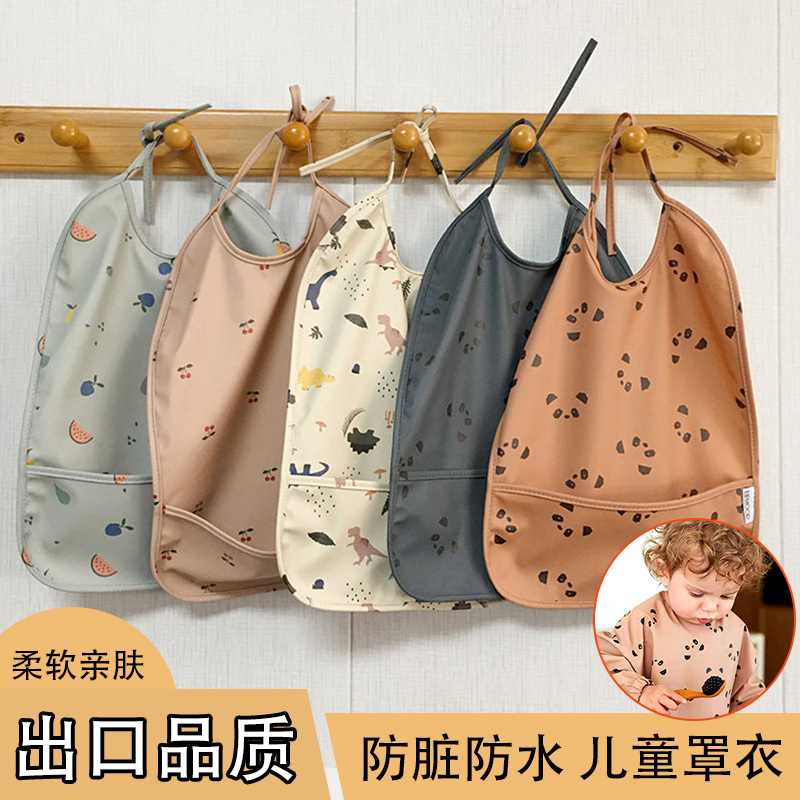 ins Danish Baby Waterproof Bibs for Infants and Toddlers, Feeding Bibs, No-Wash Smock, Reverse-Wear Apron