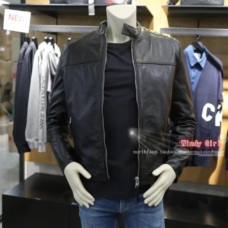 CK Leather nam 19 mùa thu Calvin klein Jeans Hàn Quốc mua áo khoác da thời trang cổ đứng J313287 - Quần áo lông thú