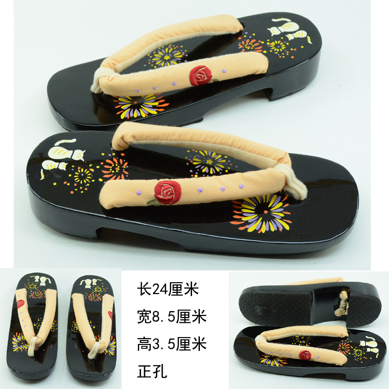 High-Quality Black Lacquer Clogs Cosplay Rin Rin Dailam Rem Otherworld Nishikata Hiki Solid Wood Rubber Sole High-Quality Black Lacquer Clogs Cosplay Rin Rin Dailam Rem Otherworld Nishikata Hiki Solid Wood Rubber Sole