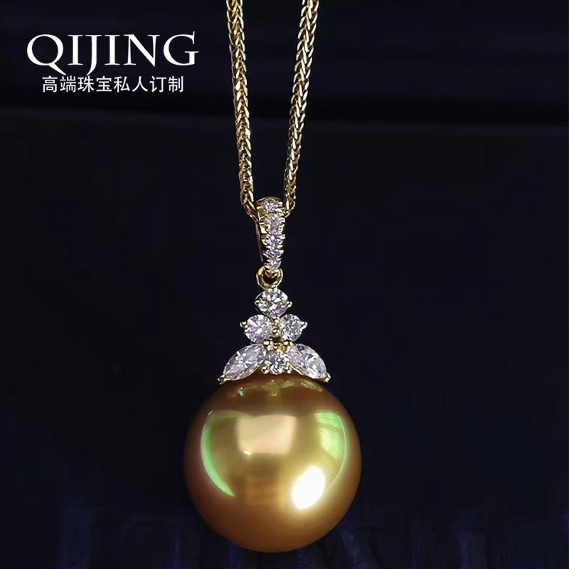 奢华珠宝 浓茶金南洋珍珠18K金钻石镶嵌吊坠-颈饰-淘宝好物网