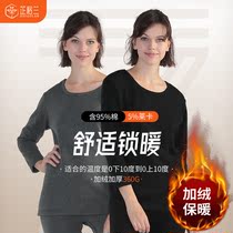 Womens thermal underwear thickened and velvet set cotton middle-aged and old size solid color warm pants jacket winter loose