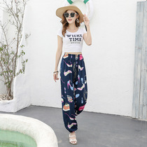 Beach pants womens summer silk Harlan casual trousers thin ethnic wind Bohemia anti-mosquito pants bloomers