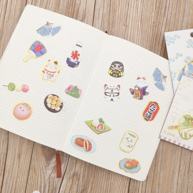 Japanese Dragon Cat Sushi Creative Hot Sticker Package Particle Pack DIY Decoration Handbook 36 pieces are entered