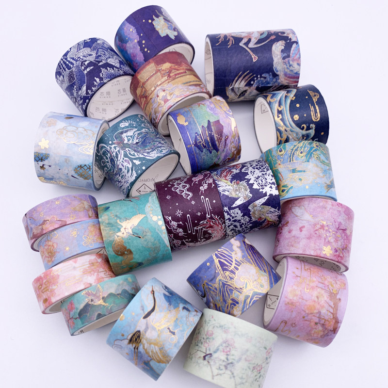 And paper tape ancient style Chinese Fairy Gas landscape painting Yun Crane hot gold DIY hand tore hands decoration