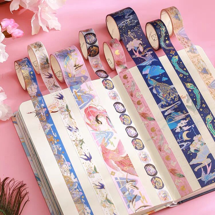 And paper adhesive tape lotus butterfly ancient wind Chinese wind fairy gas Xiang Xiang Yunhe Hands Tear the hand ledger decorative material