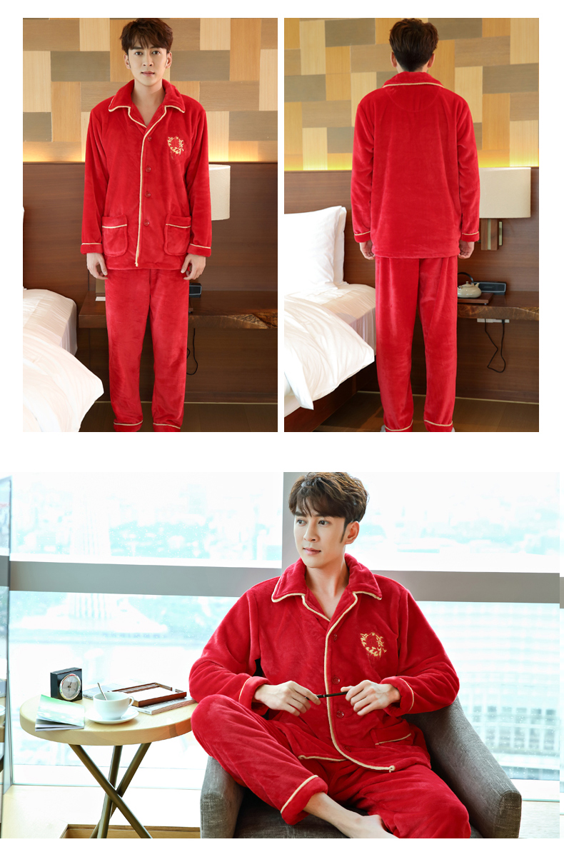 Mô hình mùa thu đông năm nay cặp đôi đồ ngủ nhung san hô lớn màu đỏ nam và nữ dày flannel phù hợp với flannel bộ jum đẹp