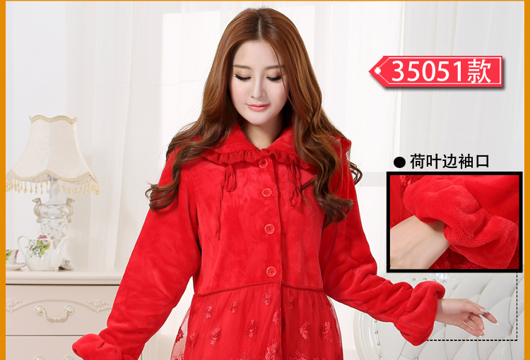Mùa thu và mùa đông phụ nữ dày đất cộng với đồ ngủ nhung flannel đám cưới lớn màu đỏ cặp đôi san hô lông cừu nhà dịch vụ phù hợp với nam giới shop đồ lót