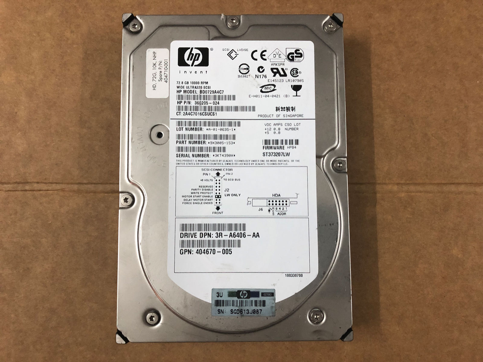 HP 72 8GB 10K 68-pin SCS HDD BD0729A4C7 360205-024 404670-005