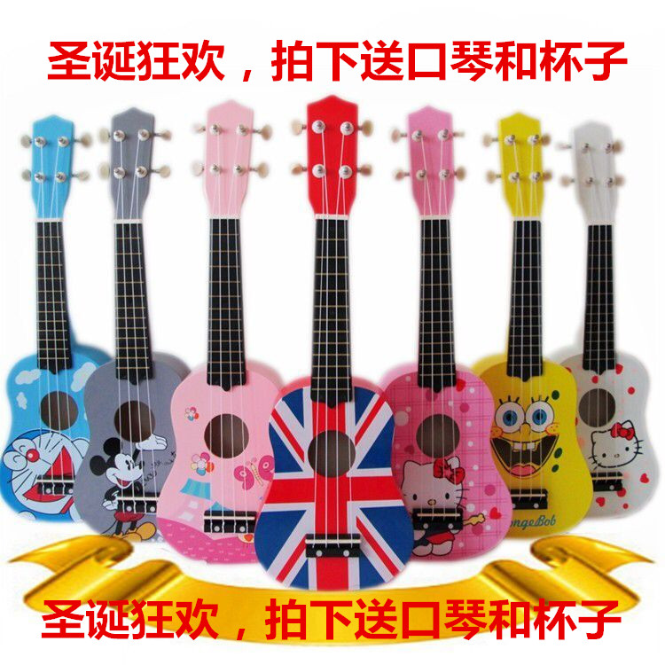 Wooden 21-inch four-string ukulele simulation children's toy small guitar beginner can play music instrument piano solid wood