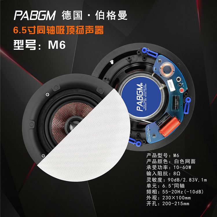 German PABGM 6.5 inch fixed stop stereo surround music ceiling audio ceiling coaxial speaker 210