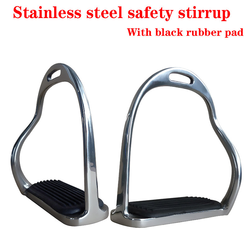 Fine Polished Stainless Steel Safe Horse Stirrups Black Anti Slip Products No Rusty Leather