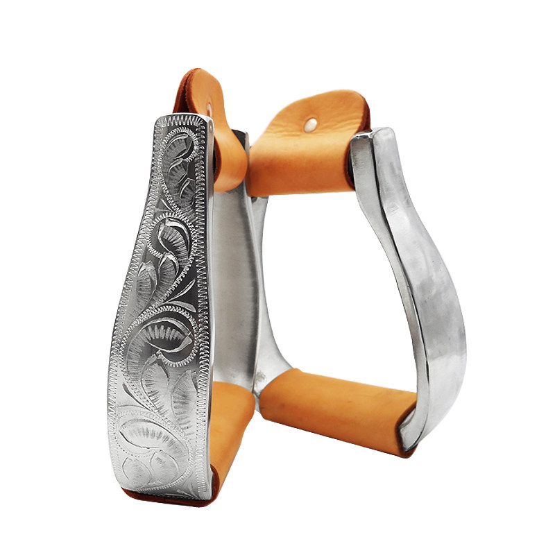Heavy-duty Western-style denim stirrups Aluminum stirrups wrapped in cowhide, hand-carved, inner width 120mm